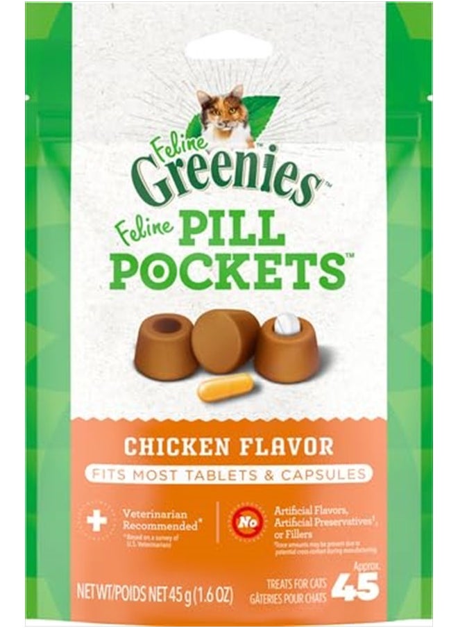 Greenies - FELINE GREENIES PILL POCKETS for Cats Natural Soft Cat Treats, Chicken Flavor, 1.6 oz. Pack (45 Treats) - Image 1