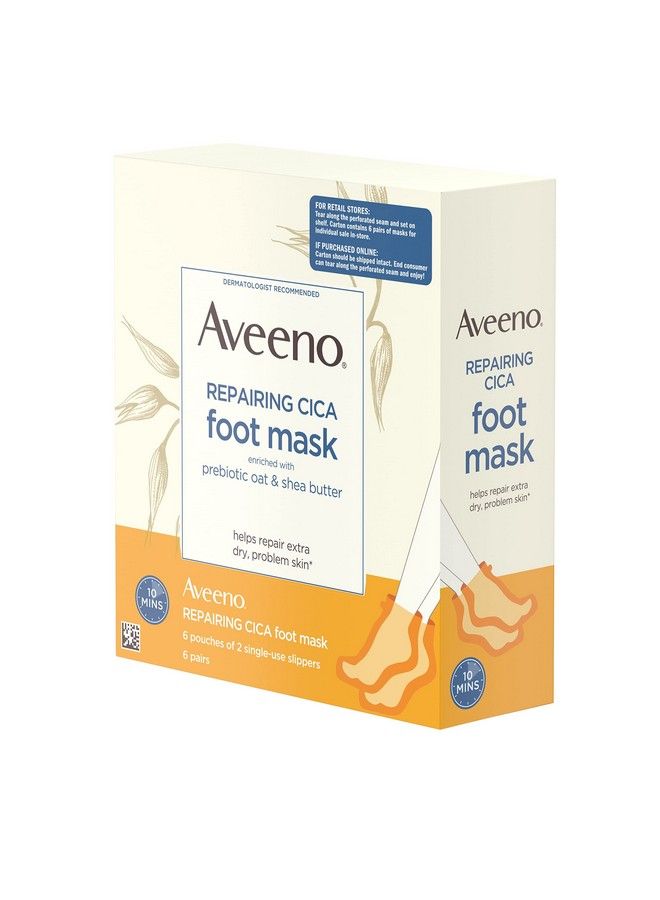 Aveeno Repairing Cica Foot Mask With Prebiotic Oat And Shea Butter Moisturizing Foot Mask For Extra Dry Skin 6 Pairs Of Singleuse Slippers - Image 4