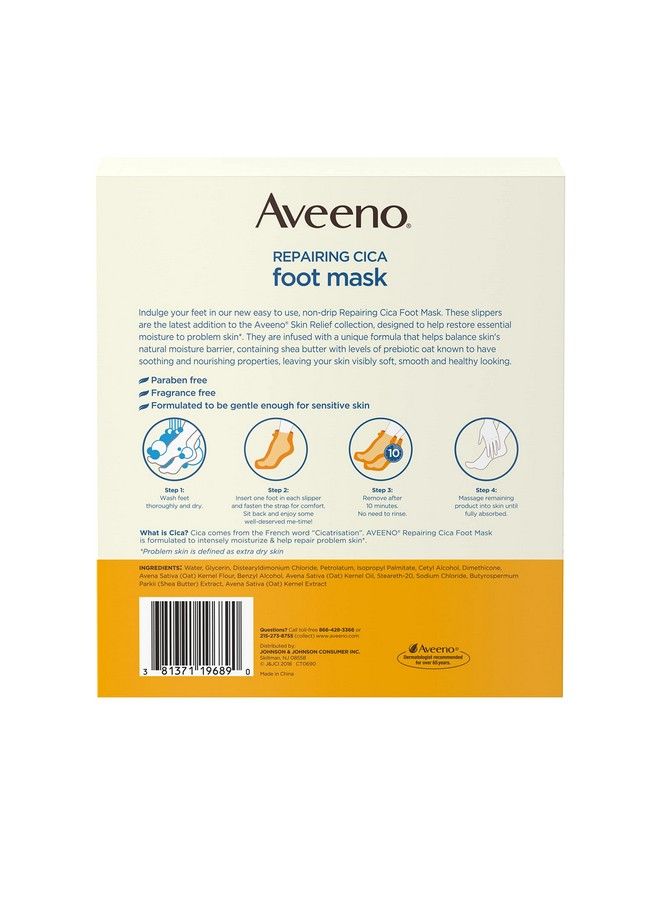 Aveeno Repairing Cica Foot Mask With Prebiotic Oat And Shea Butter Moisturizing Foot Mask For Extra Dry Skin 6 Pairs Of Singleuse Slippers - Image 3