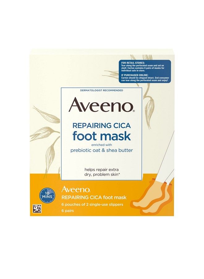 Aveeno Repairing Cica Foot Mask With Prebiotic Oat And Shea Butter Moisturizing Foot Mask For Extra Dry Skin 6 Pairs Of Singleuse Slippers - Image 1