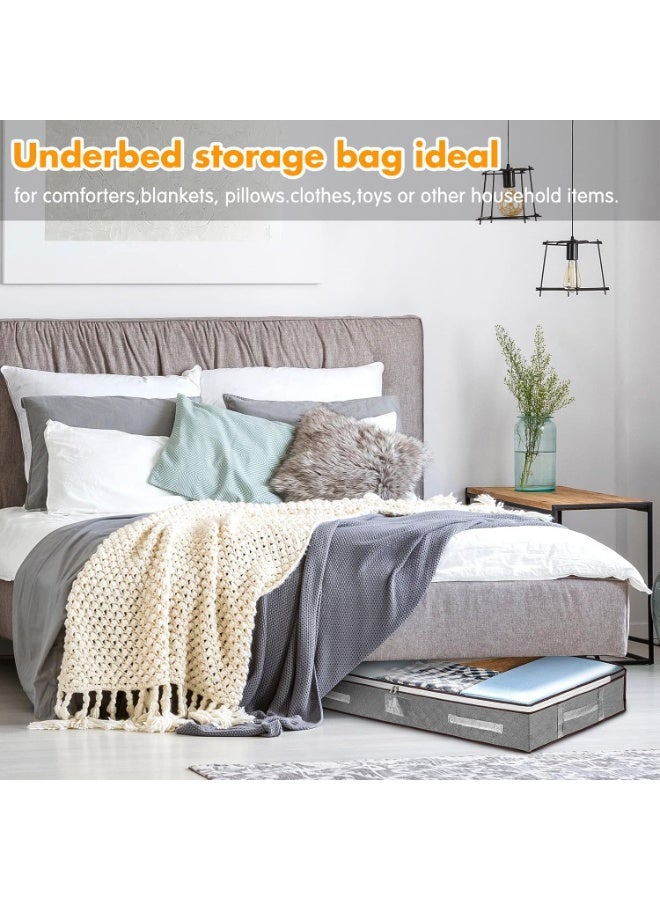 4 Pack Underbed Storage Bags with Lids, Foldable Large Under Bed Storage Boxes with Zips, Clothes Bedding Comforter Organiser Containers Bin with Clear Window Reinforced Handles (4 pack grey) - Image 5