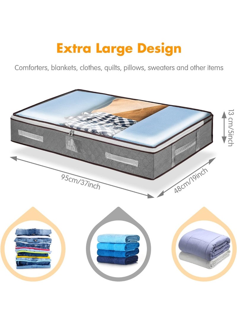 4 Pack Underbed Storage Bags with Lids, Foldable Large Under Bed Storage Boxes with Zips, Clothes Bedding Comforter Organiser Containers Bin with Clear Window Reinforced Handles (4 pack grey) - Image 2