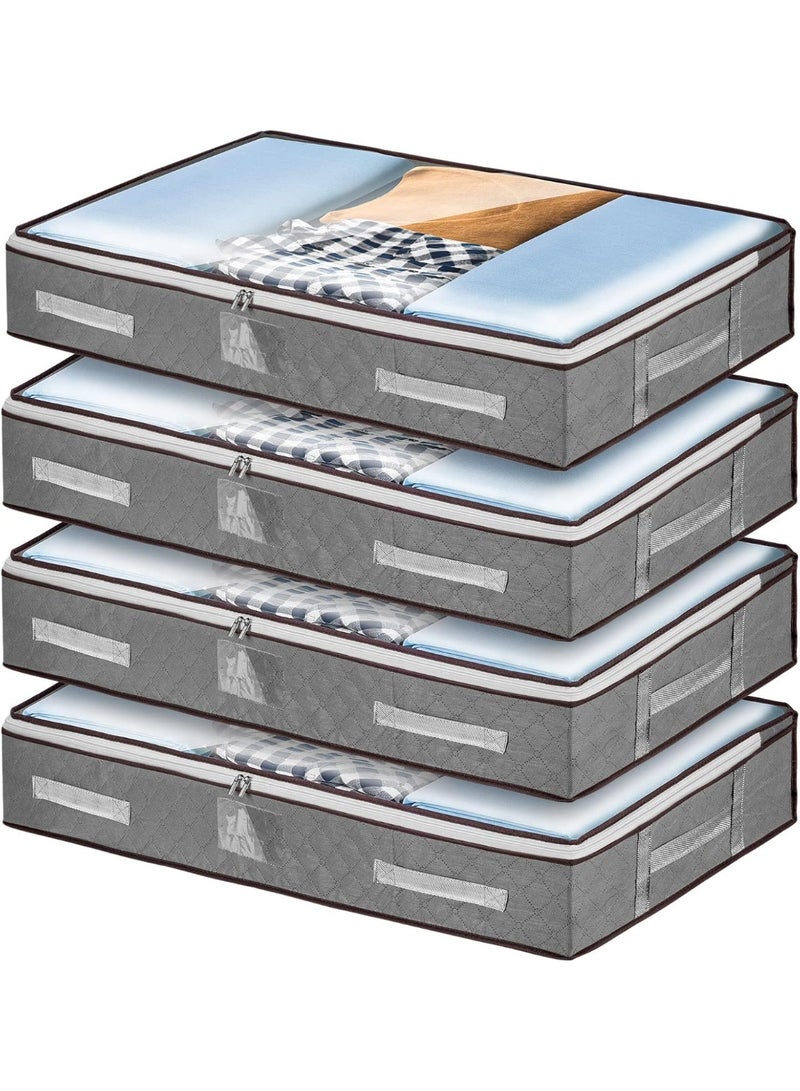 4 Pack Underbed Storage Bags with Lids, Foldable Large Under Bed Storage Boxes with Zips, Clothes Bedding Comforter Organiser Containers Bin with Clear Window Reinforced Handles (4 pack grey) - Image 1