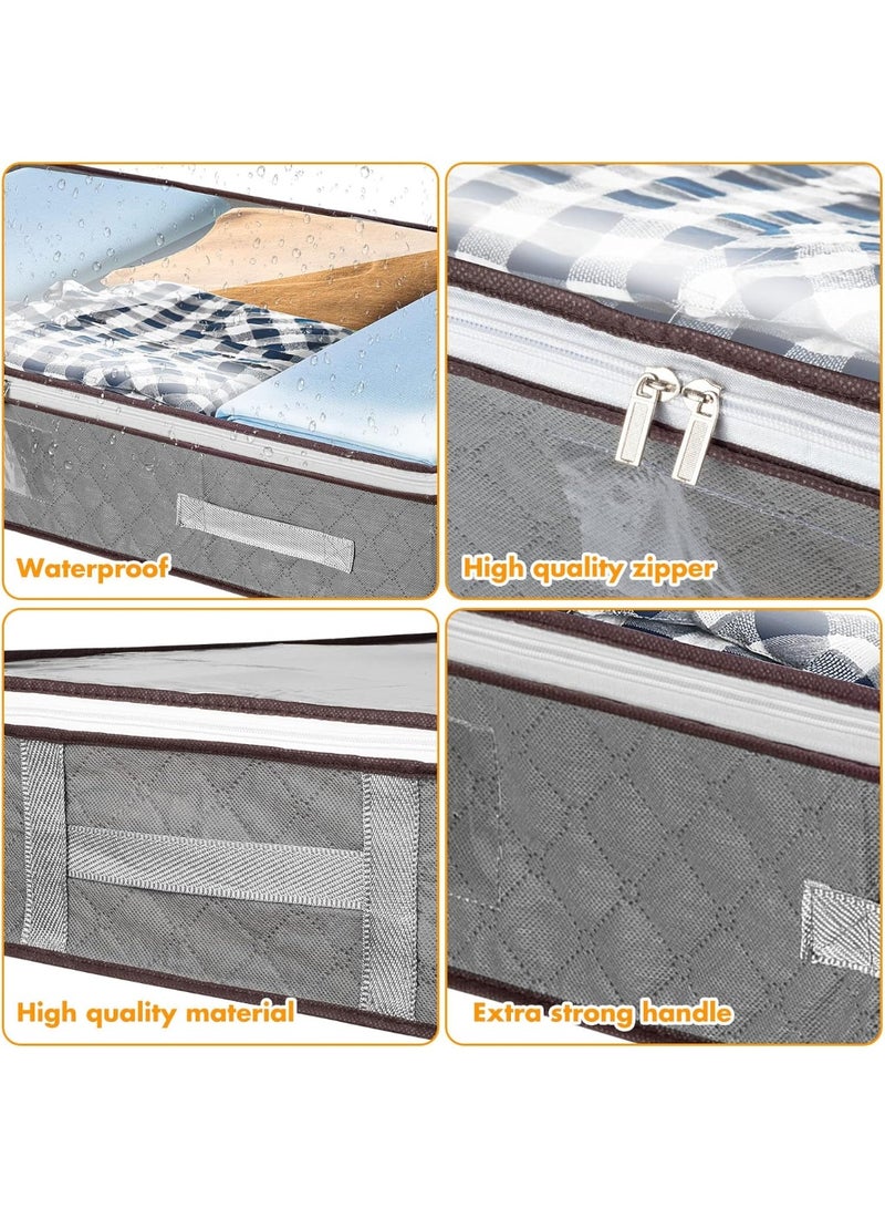 4 Pack Underbed Storage Bags with Lids, Foldable Large Under Bed Storage Boxes with Zips, Clothes Bedding Comforter Organiser Containers Bin with Clear Window Reinforced Handles (4 pack grey) - Image 3
