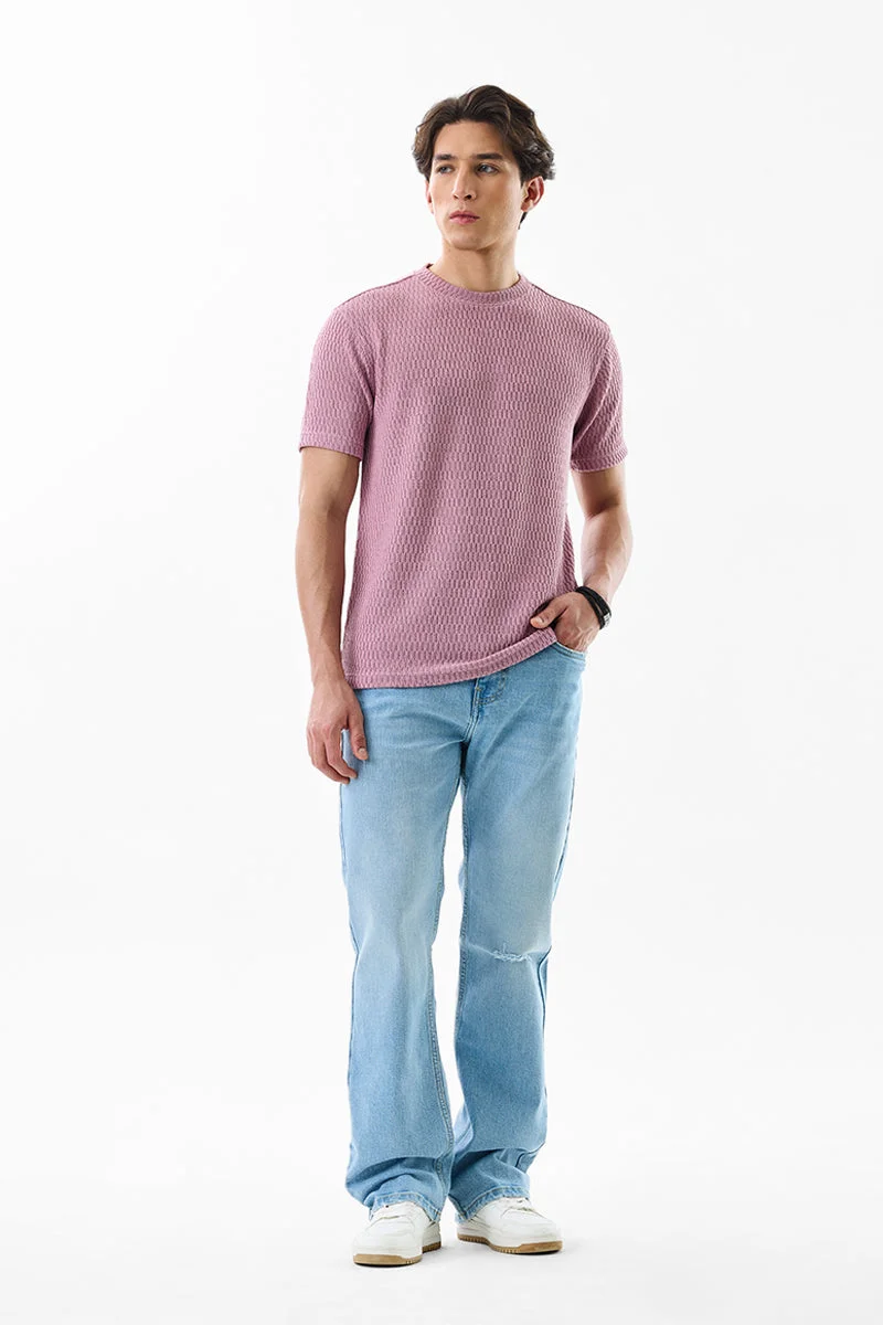 سنيتش Light Blue Textured Straight Fit Casual Jeans