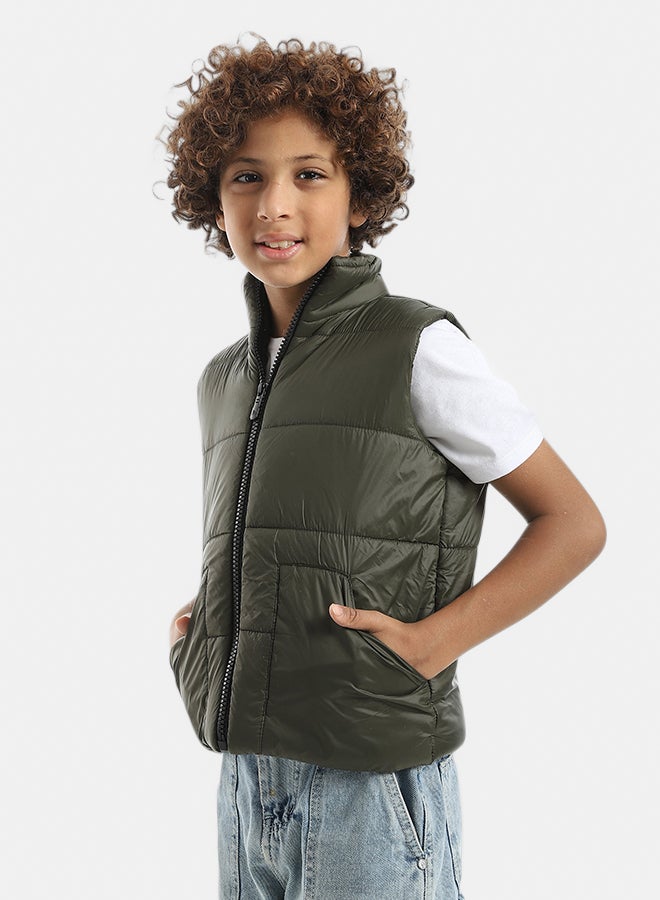 Andora Dark Green High Collar Zipper Closure Pump Vest_Dark Green - Image 4