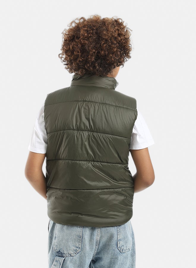 Andora Dark Green High Collar Zipper Closure Pump Vest_Dark Green - Image 2