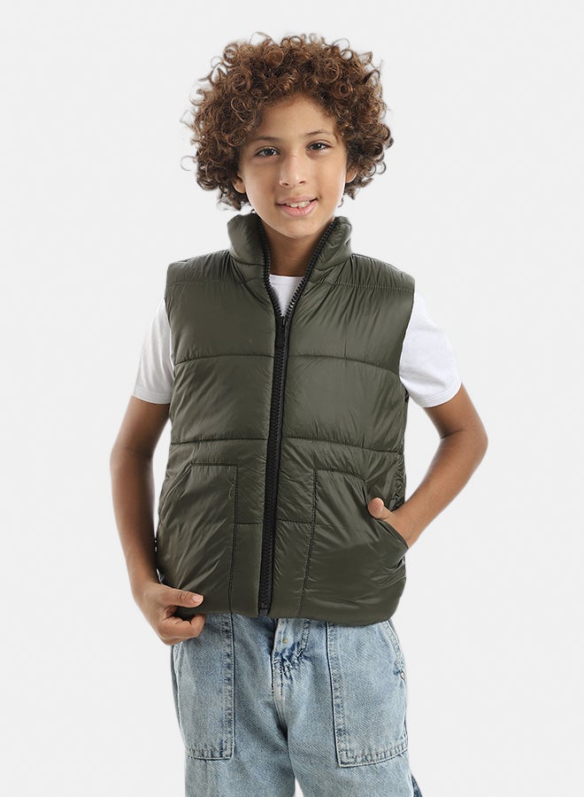 Andora Dark Green High Collar Zipper Closure Pump Vest_Dark Green - Image 1