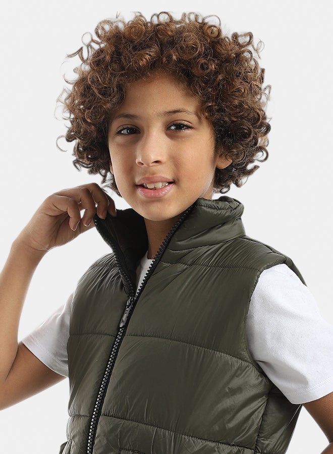 Andora Dark Green High Collar Zipper Closure Pump Vest_Dark Green - Image 3