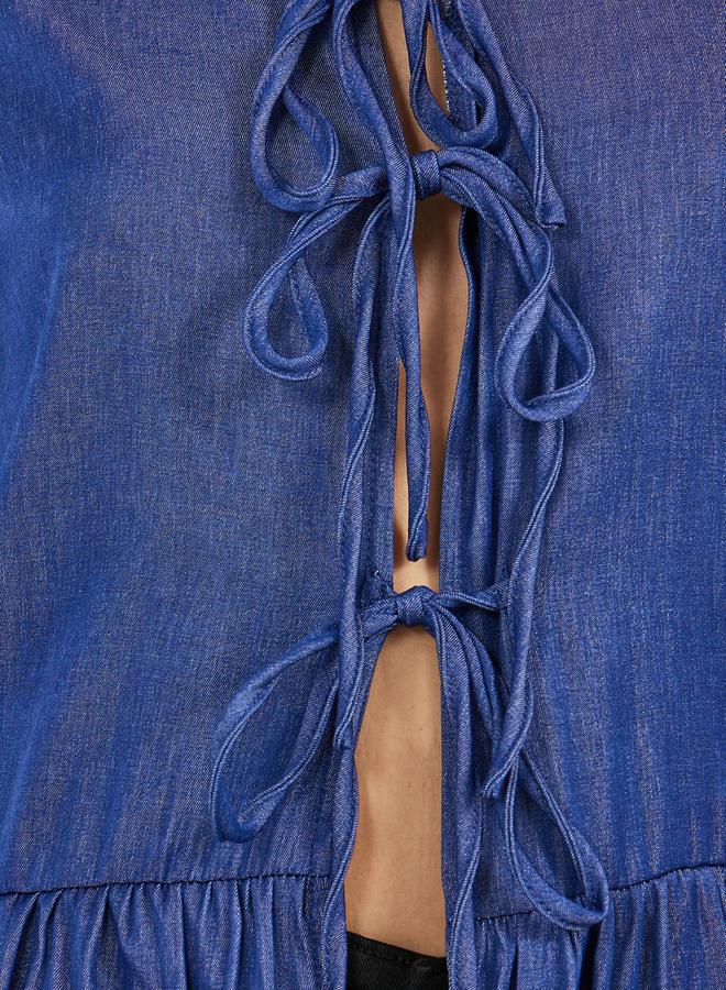 Styli Puff Sleeve Tie-Up Detail Peplum Top  - Image 3