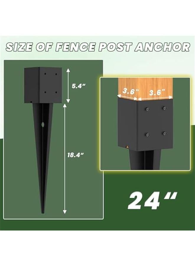 Arabest 2 Pcs 4x4 Fence Post Anchor Ground Spike 24(Actual: 3.6x3.6) Heavy Duty Metal Fence Post Anchor, Black Powder-Coated, for Fence,Deck,Bird Feeder,Railing,Mailbox - Image 2
