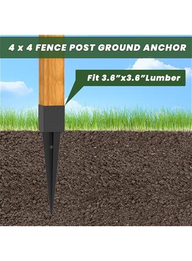 Arabest 2 Pcs 4x4 Fence Post Anchor Ground Spike 24(Actual: 3.6x3.6) Heavy Duty Metal Fence Post Anchor, Black Powder-Coated, for Fence,Deck,Bird Feeder,Railing,Mailbox - Image 4