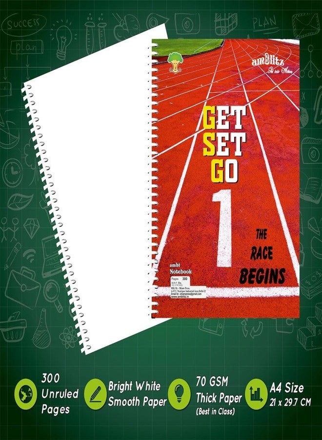 amblitz Unruled Spiral Notebook | 300 Pages | A4 Size | 21 X 29.7 CM | 70 GSM THICK Paper | Long Notebook Unruled | Motivational Quotes on Attractive Cover | - Image 2