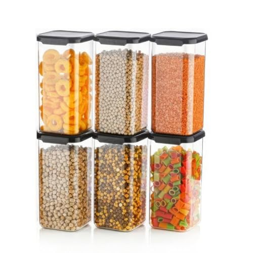 flymore Air Tight Containers Storage Set For Kitchen, Pantry Organization, Bpa-Free, Dishwasher Safe (Pack Of 6, Black, 1500 ml, Plastic) - Image 1