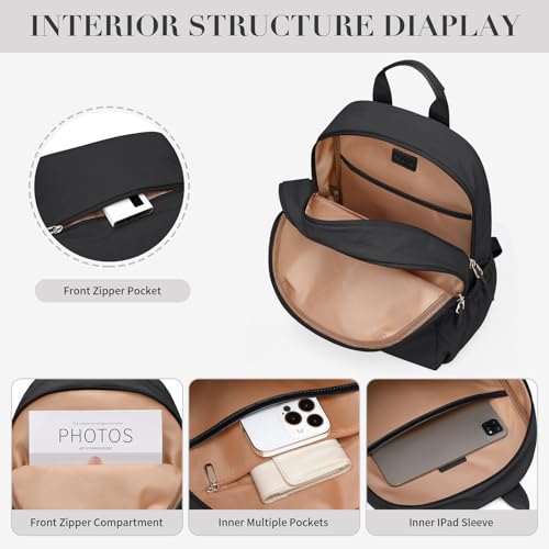 GOLF SUPAGS 13L Mini Backpack Lightweight Nylon Daypack for Women Small City Pack Versatile Ladies Backpack for Shopping Travel Black - Image 3