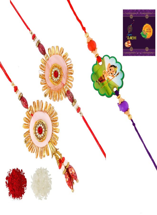 AR Eyewar Multicolor Flawer Pair Set With Kids Rakhi Set For Bhaiya Bhabhi (ARR211140)