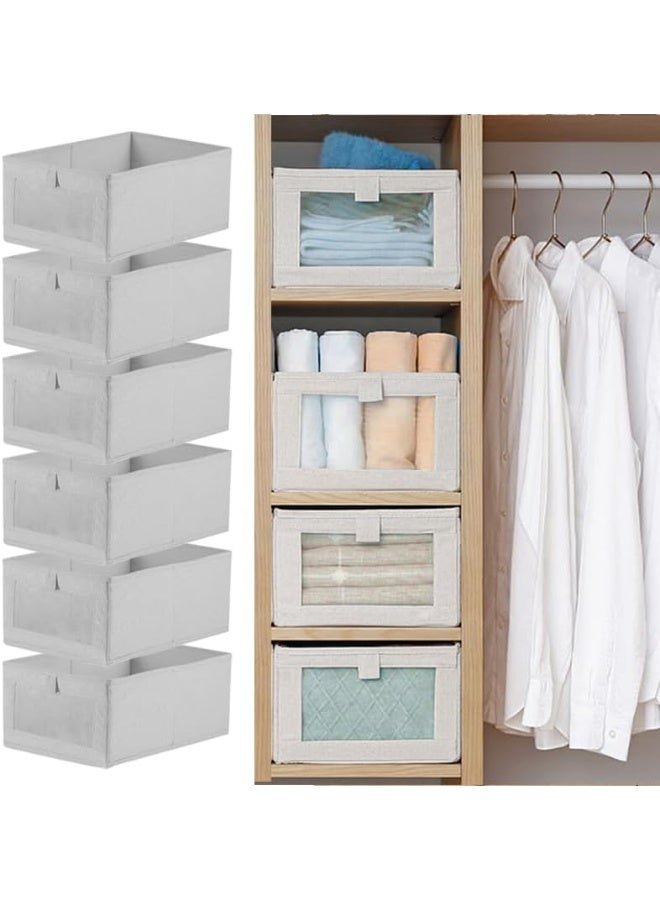 صندوق تخزين الملابس - منظم خزانة قابل للطي، منظم خزانة. مثالي لتخزين الملابس والكتب. سلة تخزين خزانة قابلة للغسل لتنظيم نظيف وفعال. (6 قطع قطن) - Image 1