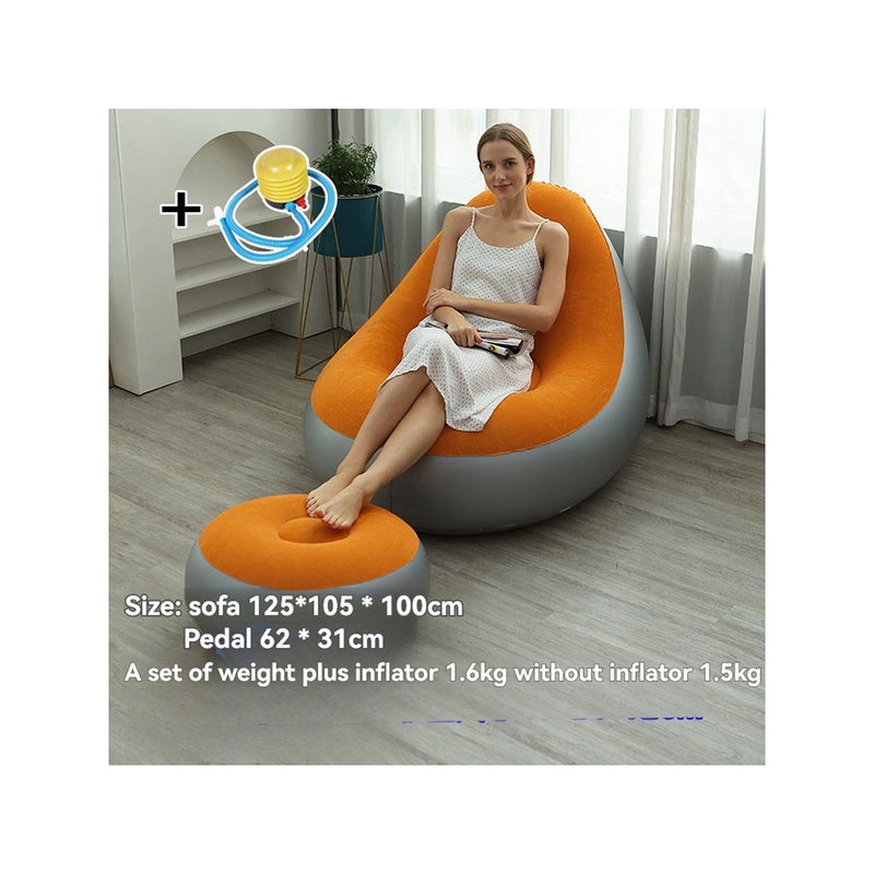 Foot-operated inflatable recliner Two-piece portable outdoor sofa Inflatable recliner leisure chair Balcony nap chair Living room recliner Foot pump Orange - Image 2