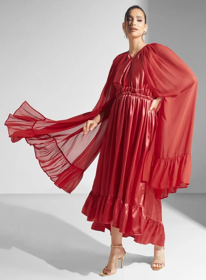 SINOIR Cape Sleeve Tiered Dress