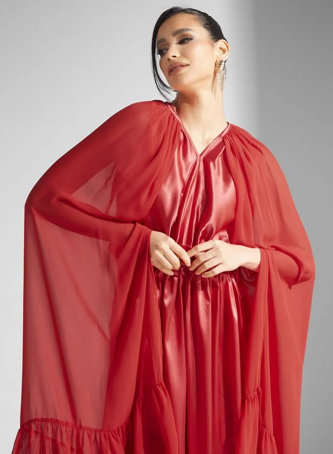 SINOIR Cape Sleeve Tiered Dress