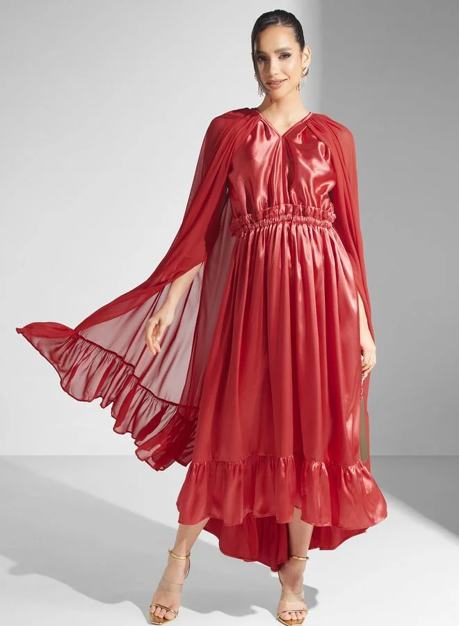 SINOIR Cape Sleeve Tiered Dress