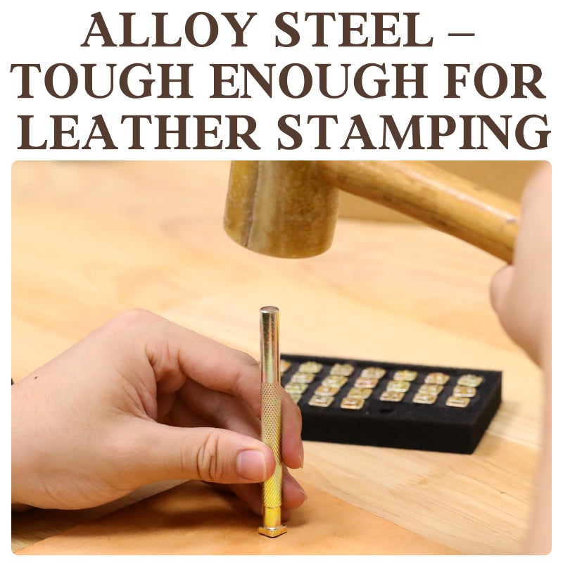 BESTNULE Leather Stamping Kit - 37pcs Set with 26 Capital Letters (5.5mm), 10 Numbers (6mm), and Stamping Handle for Leathercraft - Image 3
