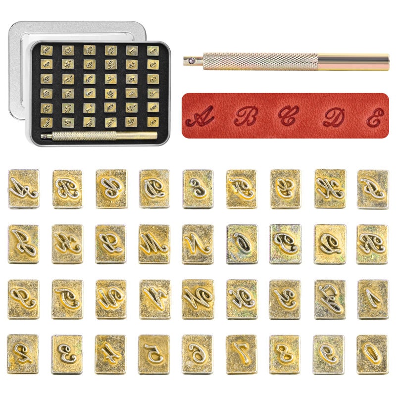 BESTNULE Leather Stamping Kit - 37pcs Set with 26 Capital Letters (5.5mm), 10 Numbers (6mm), and Stamping Handle for Leathercraft - Image 1