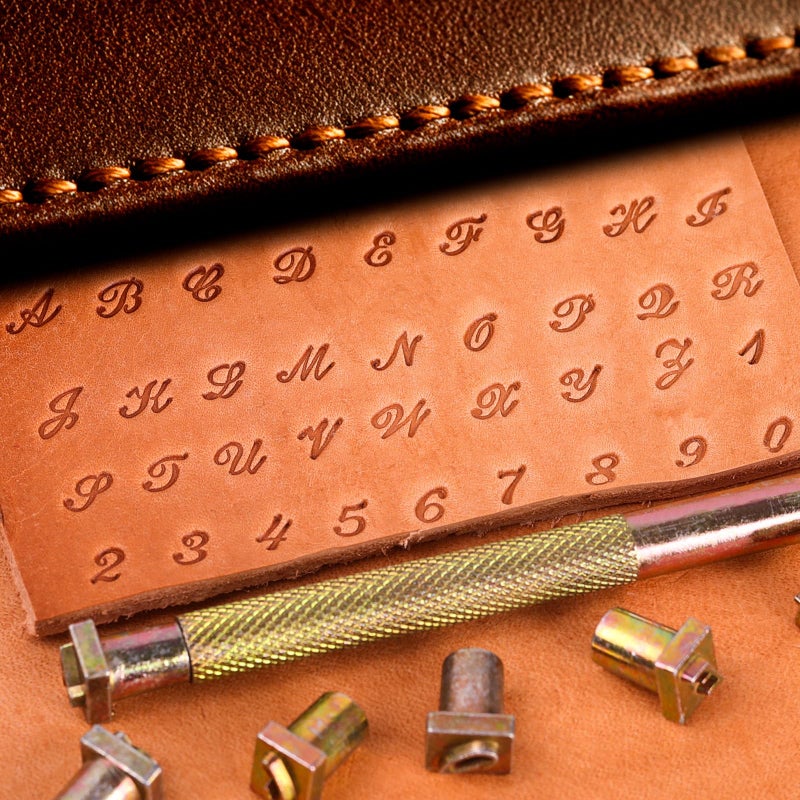 BESTNULE Leather Stamping Kit - 37pcs Set with 26 Capital Letters (5.5mm), 10 Numbers (6mm), and Stamping Handle for Leathercraft - Image 2