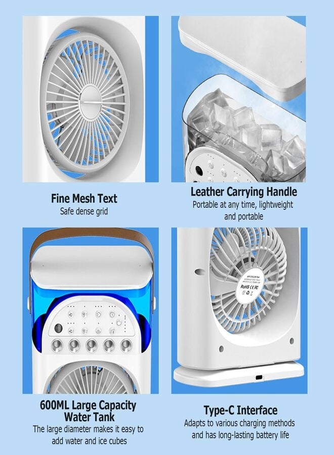 Portable Air Conditioners Rechargeable Rotating, Double Head Cooling Fan with Remote, Air Cooler with 3 Speeds & Mist Modes, 600ml Water Tank, 7-Color Night Light, Portable for Room/Car  - Image 5