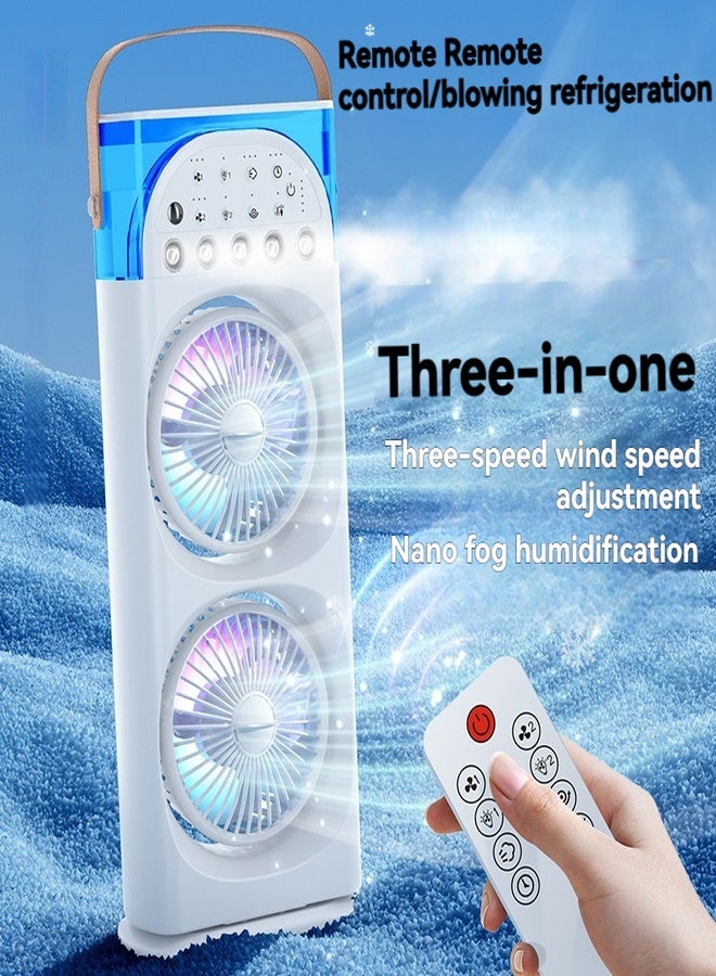Portable Air Conditioners Rechargeable Rotating, Double Head Cooling Fan with Remote, Air Cooler with 3 Speeds & Mist Modes, 600ml Water Tank, 7-Color Night Light, Portable for Room/Car  - Image 2