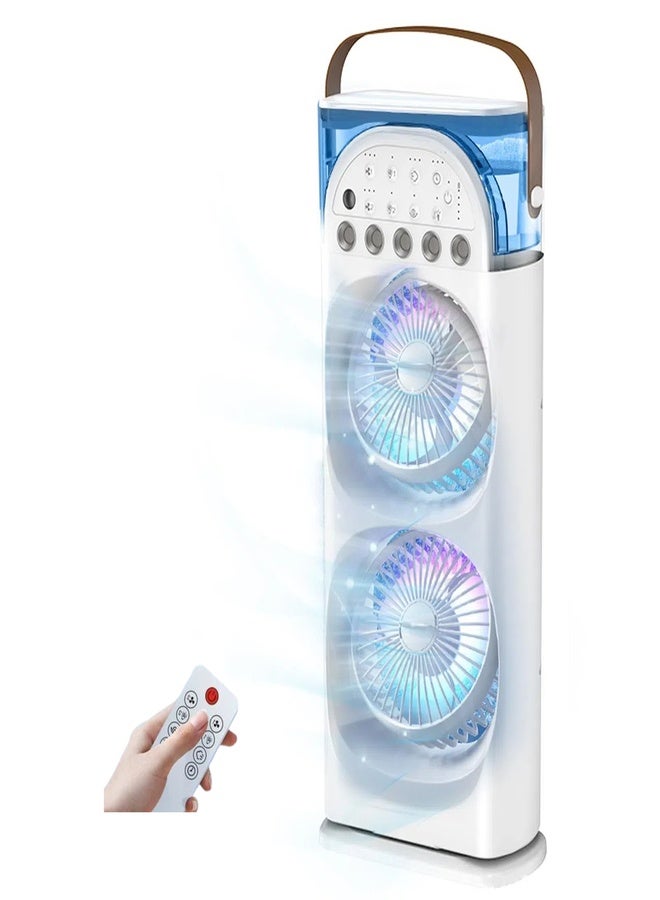 Portable Air Conditioners Rechargeable Rotating, Double Head Cooling Fan with Remote, Air Cooler with 3 Speeds & Mist Modes, 600ml Water Tank, 7-Color Night Light, Portable for Room/Car  - Image 1