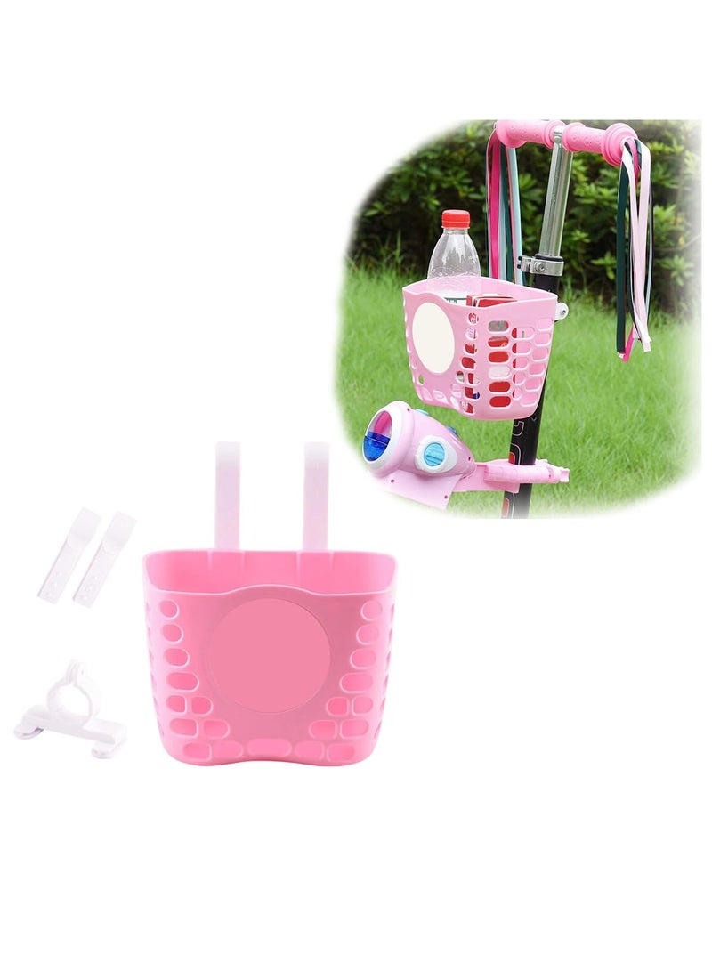 Excefore Bike Basket, 1 Pack Kids Bike Basket fo Girls & Boys Bike, Kid's Bicycle Front Handlebar Plastic Basket, Kids Bicycle Accessories(Pink) - Image 1