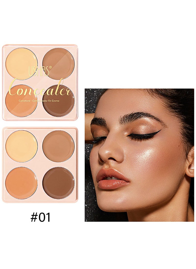Ushas - 4  Color Concealer Pot Set - Contour Palette for Dark Circles with Powder Puffy - 4 in 1 Full Coverage Color Correcting Foundation Concealer for Contour & Highlight Eye Brightener#01 - Image 1