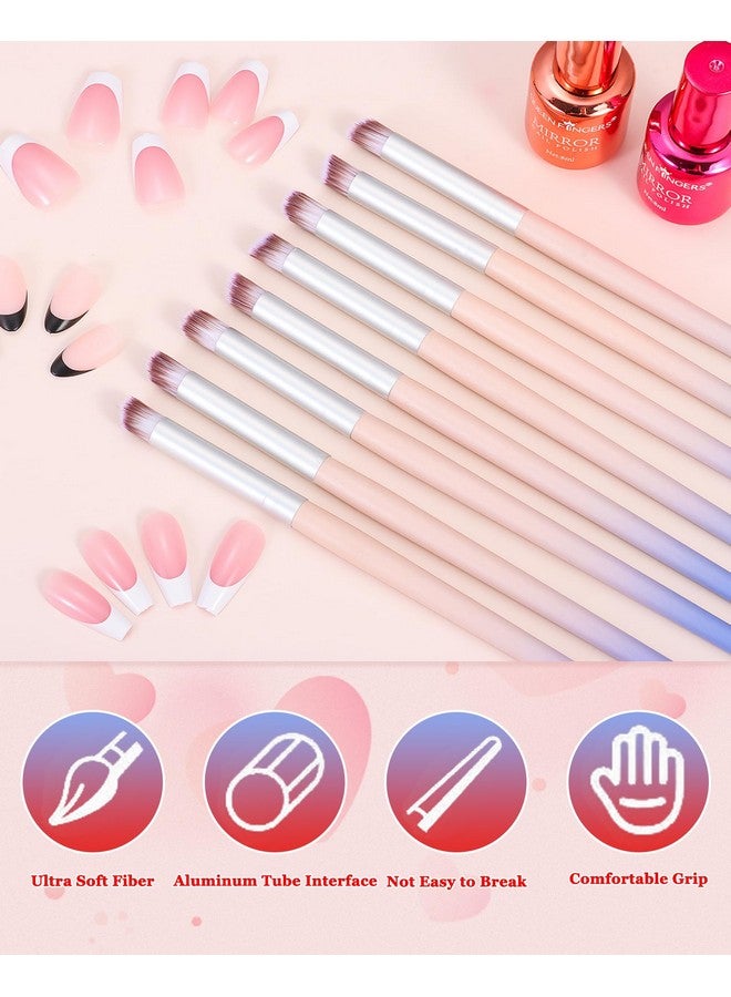 Outopen outopen 8Pcs Nail Ombre Brush Set, Nails Art Gradient Painting Blending Brushes with Wooden Handles Detailed Design Gel Polish Acrylic Powder Manicure Tools - Image 3