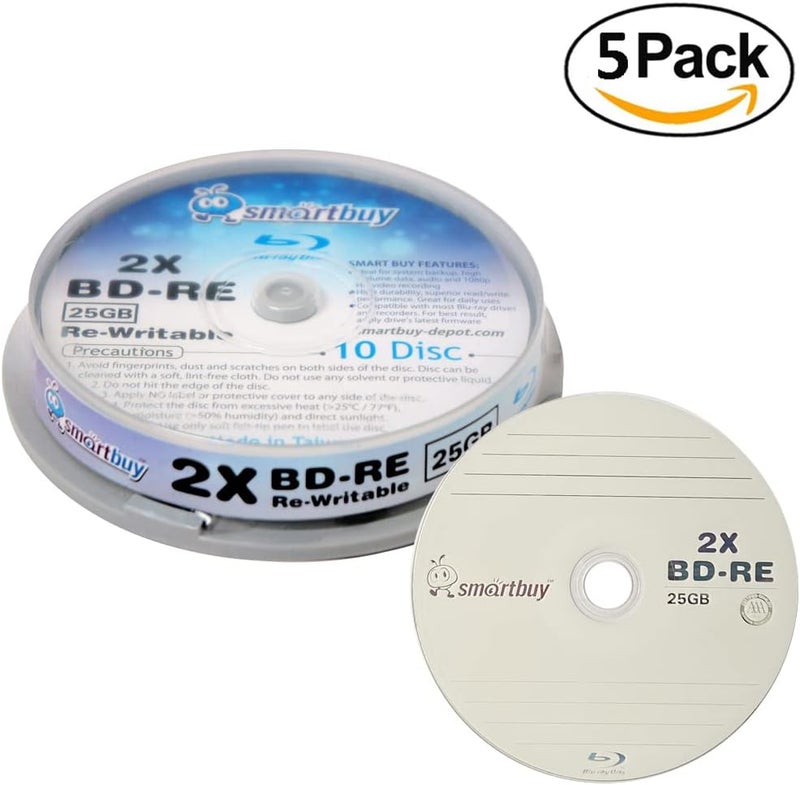 Smartbuy 50 عبوة 2X 25GB بلو بلو-راي BD-RE قابلة لإعادة الكتابة بشعار العلامة التجارية قرص بلو-راي فارغ - Image 2