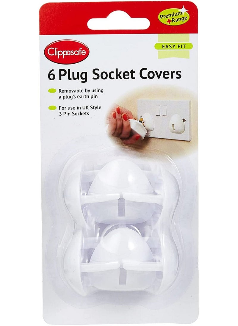Clippasafe Child/Baby Safety Uk Style Premium 3 Pin Plug Socket Plug Covers  6 Pcs/Pack White  - Image 1