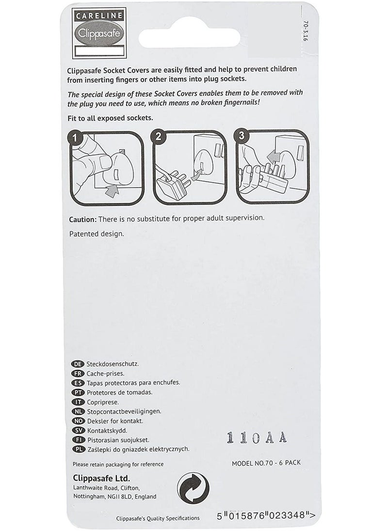 Clippasafe Child/Baby Safety Uk Style Premium 3 Pin Plug Socket Plug Covers  6 Pcs/Pack White  - Image 2