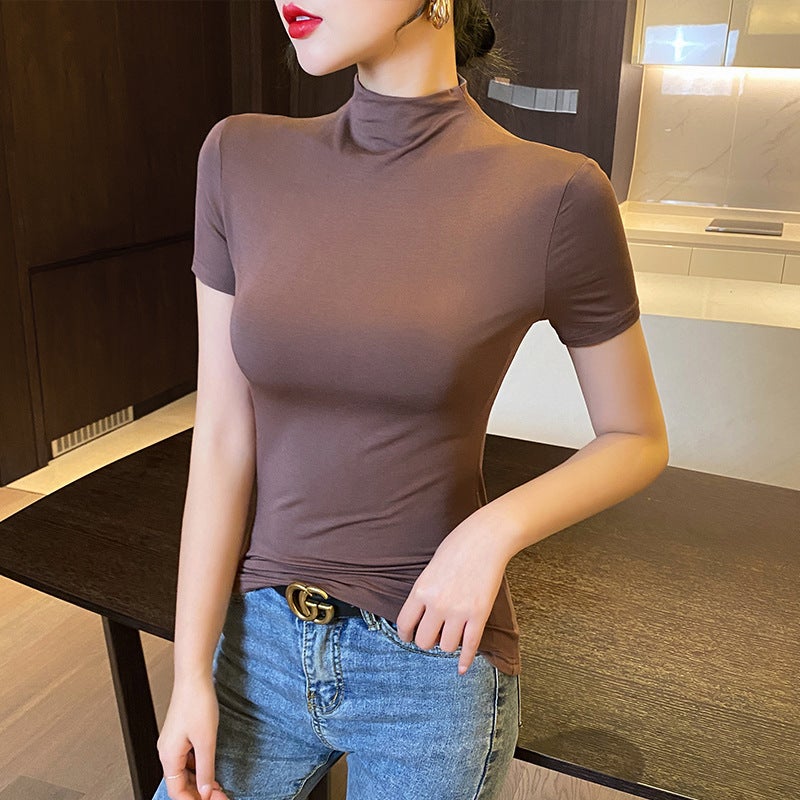 Real S Modal Half High Collar Short Sleeve T-Shirt A Generation Of New Summer Ice Feeling Slim Tr028 - Image 5