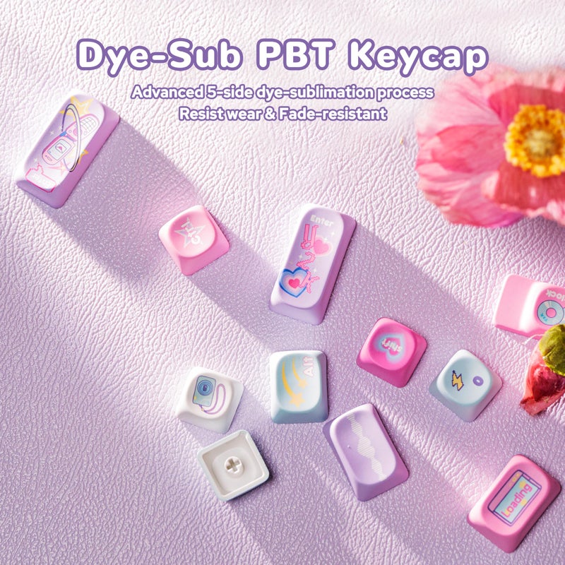 KiiBoom X Elyxirine Digital Dreams: Pastel Y2K Keycap Set, 144 Keys PBT Keycaps for Mechanical Keyboard, Compatible with ANSI/ISO, 60%, 65%, 75%, TKL, Full-Sized Layout (MOA Profile) - Image 5