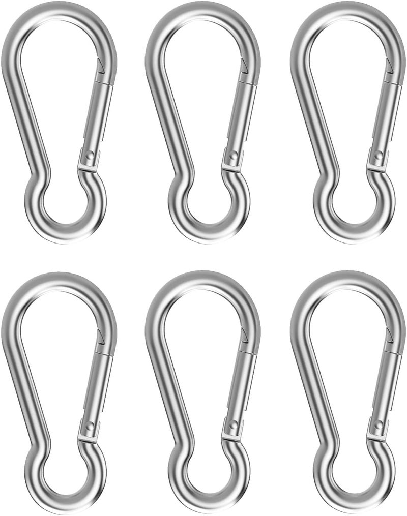 DELSWIN 6 Pcs Carabiner Clip Spring Snap Hook - 304 Stainless Steel Quick Link Clips, Heavy Duty Snap Hook for Gym Equipment, Outdoor Shade Sails, Camping Hiking Hammock Swing(M8,80mm, can Hold 500lbs) - Image 1