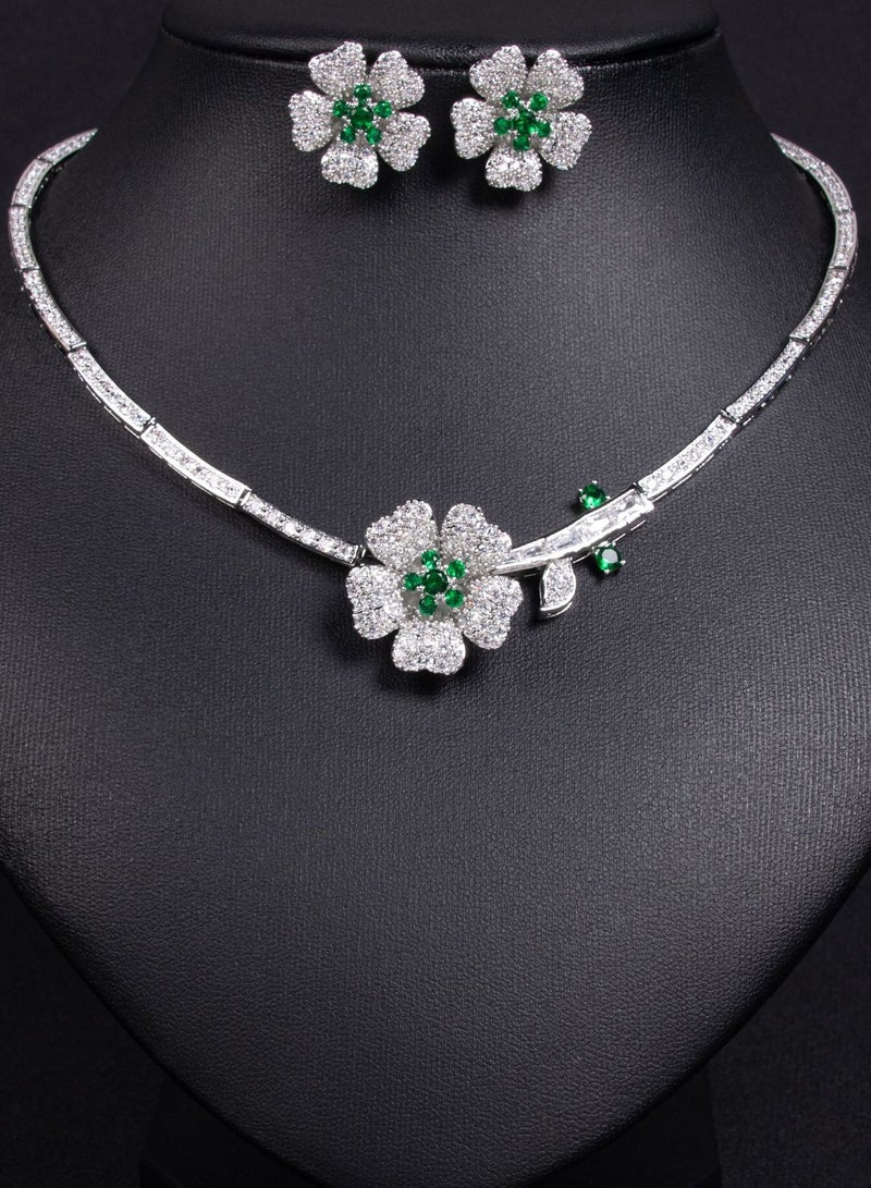 Mark Fairwhale Flower Zircon Collar Bridal Necklace Earring Accessories  - Image 1