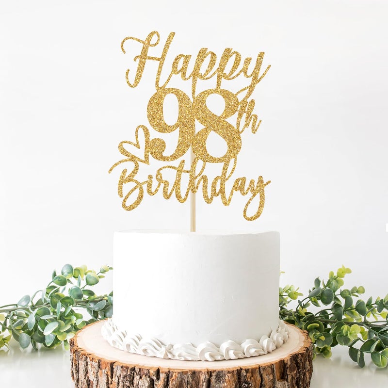Yotawebery Happy 98th Birthday Cake Topper  98th Birthday Decorations for Men/Women  Cheers to 98 Years  98 Fabulous  98th Happy Birthday Party Supplies Gold Glitter - Image 3