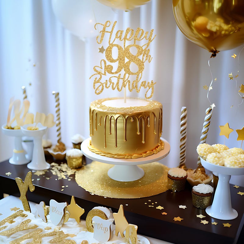 Yotawebery Happy 98th Birthday Cake Topper  98th Birthday Decorations for Men/Women  Cheers to 98 Years  98 Fabulous  98th Happy Birthday Party Supplies Gold Glitter - Image 2