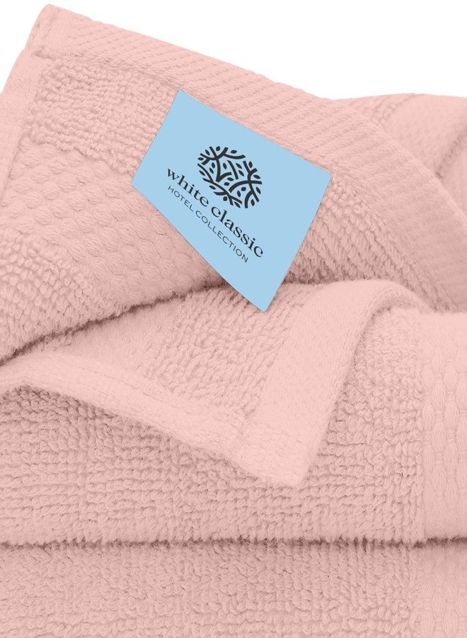 وايت كلاسيك مناشف قطنية فاخرة كلاسيكية بيضاء مقاس 13×13 بوصة - قطن تركي 650 غرام/متر مربع | مناسبة للفنادق والمنتجعات الصحية ومناشف الوجه في الحمامات | عبوة من 12 منشفة، لون وردي - Image 5
