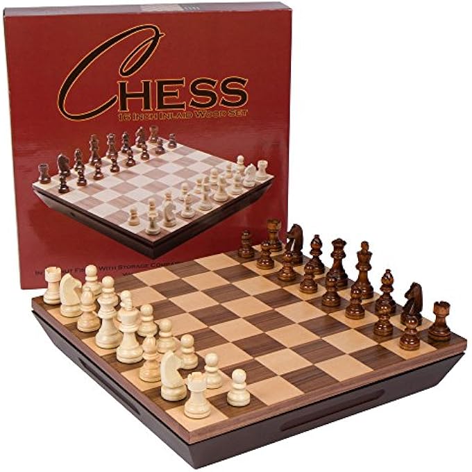 بست تشيس ست لعبة لوح خشبية مطعمة من آريا بقطع خشبية مرجحة وصينية 16 بوصة - Image 1