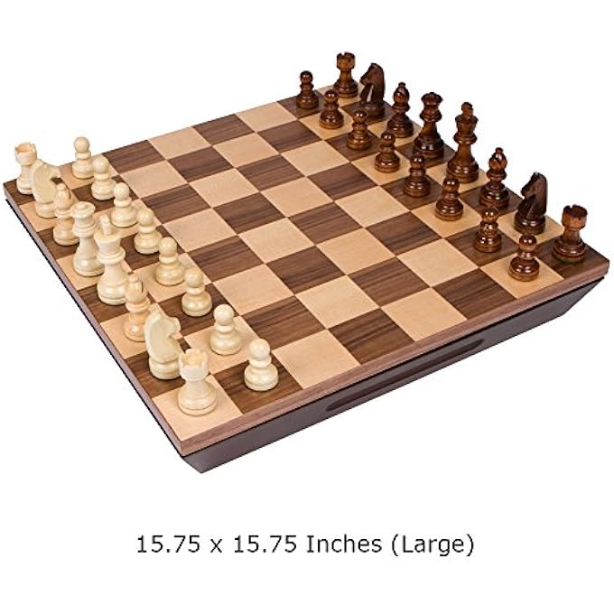 بست تشيس ست لعبة لوح خشبية مطعمة من آريا بقطع خشبية مرجحة وصينية 16 بوصة - Image 2