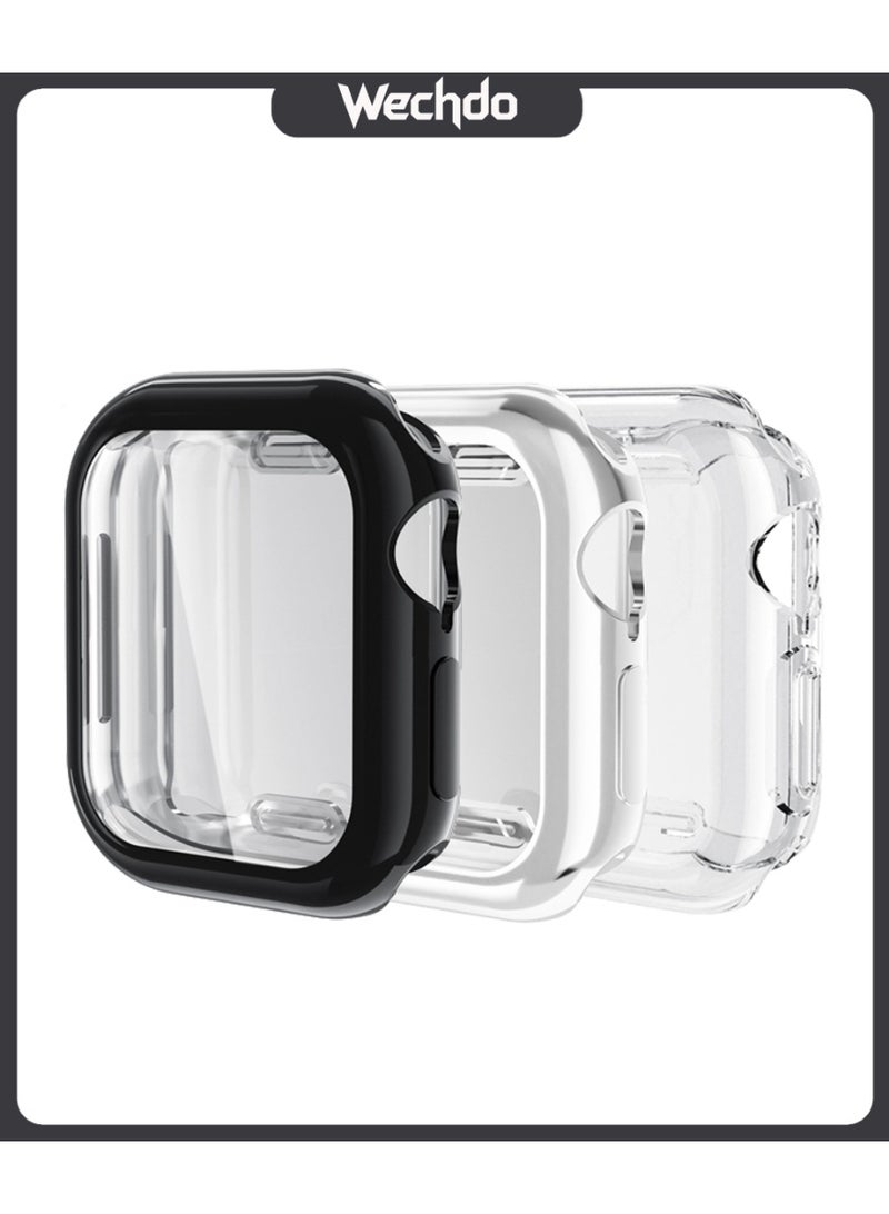 Wechdo 3-Pack Case for Apple Watch Series 10/11 (42mm) - Black/Silver/Clear Soft TPU Bumper Cover with Built-in Screen Protector, All-Around Protective Cases Set - Image 1