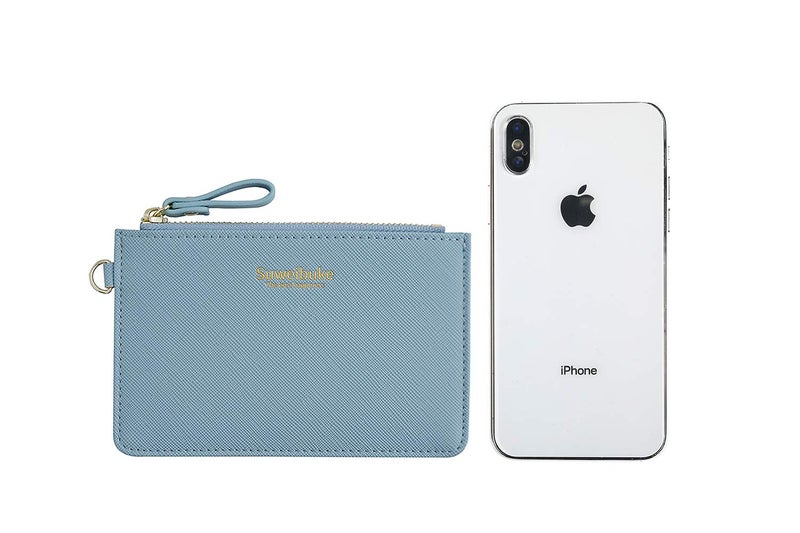 Aiyo Nice Women Slim RFID Card Case Holder Wristlet Zip ID Case Wallet Small Leather Wallet Coin Purse with Keychain (Blue) - Image 3