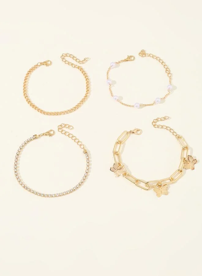 تايك تو مجموعة من 4 أساور يد بتعليقة فراشة