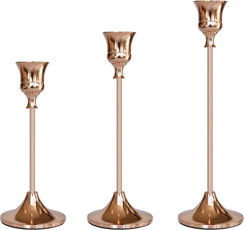 SHOWIN Global standard quality Candlestick Holders Rose Gold, 3 Packs Taper Candle Holder for Candlesticks, Candle Sticks Holder Decor for Home Decor All budget friendly options - Image 1